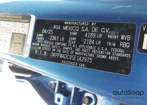 2025 Kia K4 Gt-Line Turbo z USA, uszkodzony, nr VIN 3KPFW4DC9SE142975